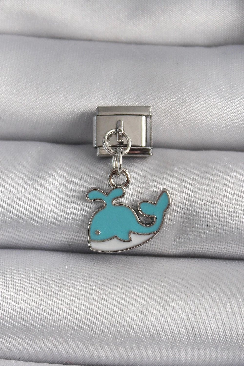 Mey İthalat® 316L Çelik Gümüş Renk Sallantı Mavi Balina Model Nomination Charm