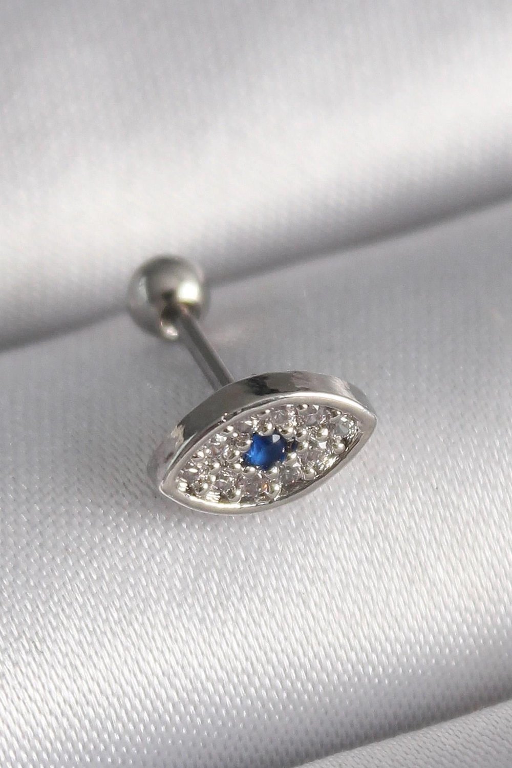 Mey İthalat® 316L Çelik Gümüş Renk Zirkon Taşlı Göz Tragus Piercing