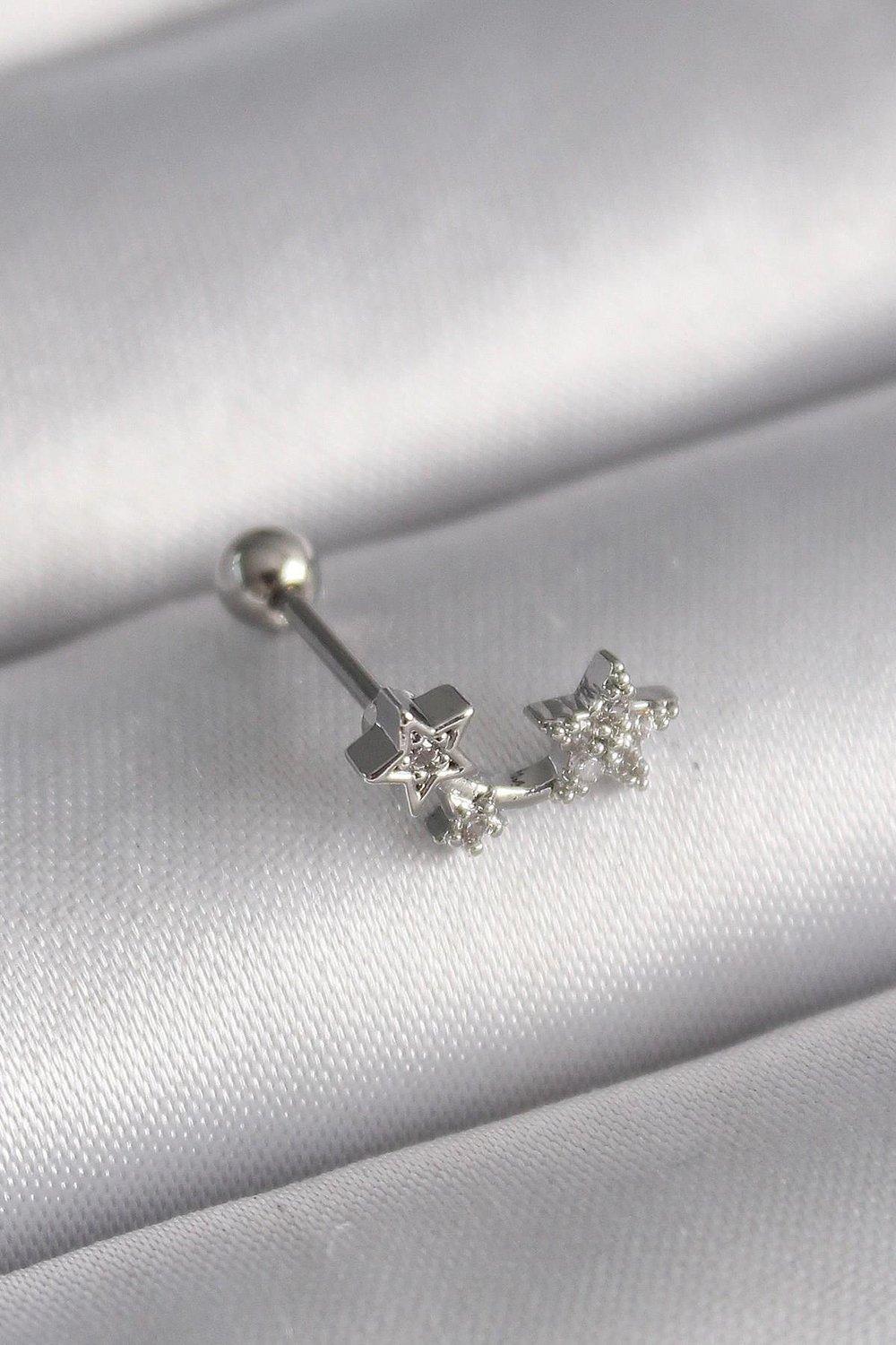 Mey İthalat® 316L Çelik Gümüş Renk Zirkon Taşlı Yıldız Tragus Piercing