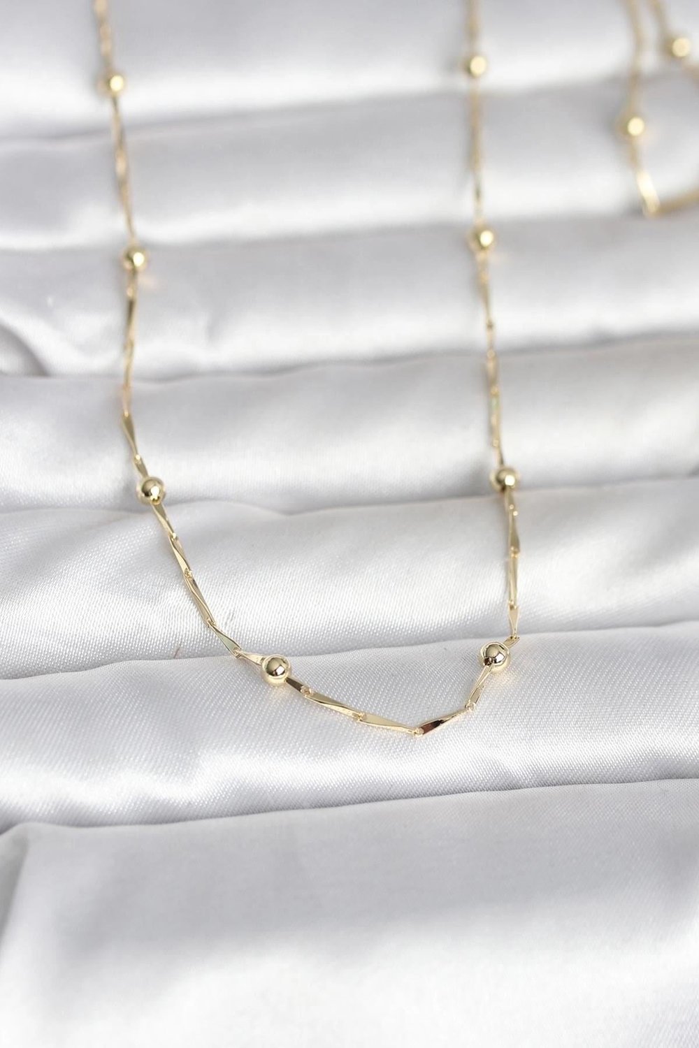 Mey İthalat® CM 14K Gold Renk Kesme Çubuk Zincir Topçuklu Model 60 cm Kadın Kolye