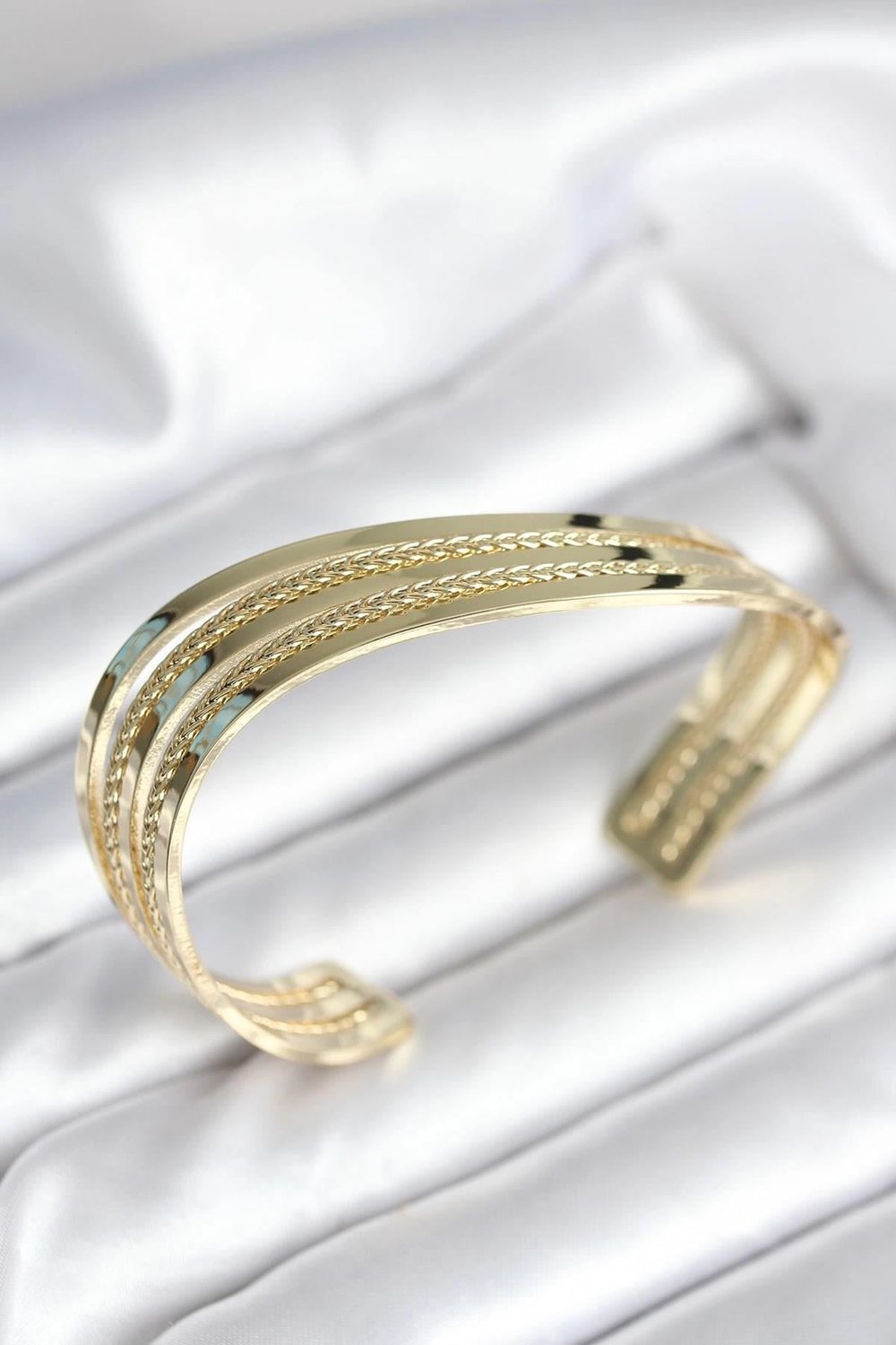 Mey İthalat® Eğik Şerit Model Gold Renk Pirinç Kadın Bileklik