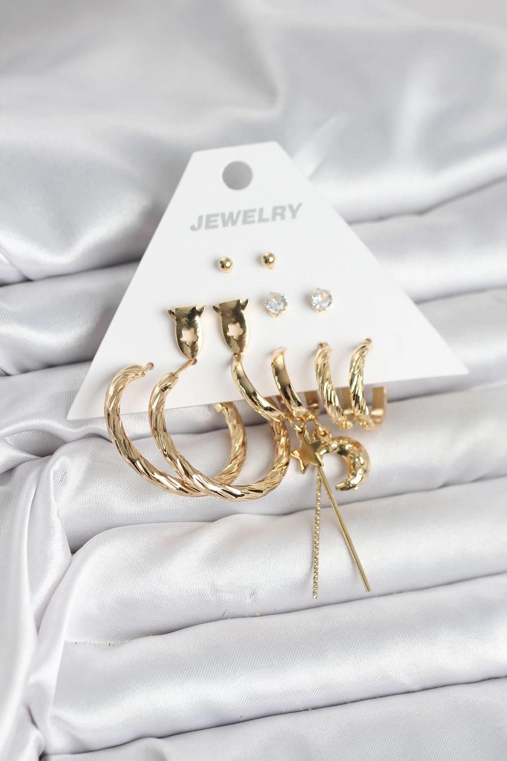 Mey İthalat® Gold Renk Pirinç 6'lı Kadın Küpe Seti