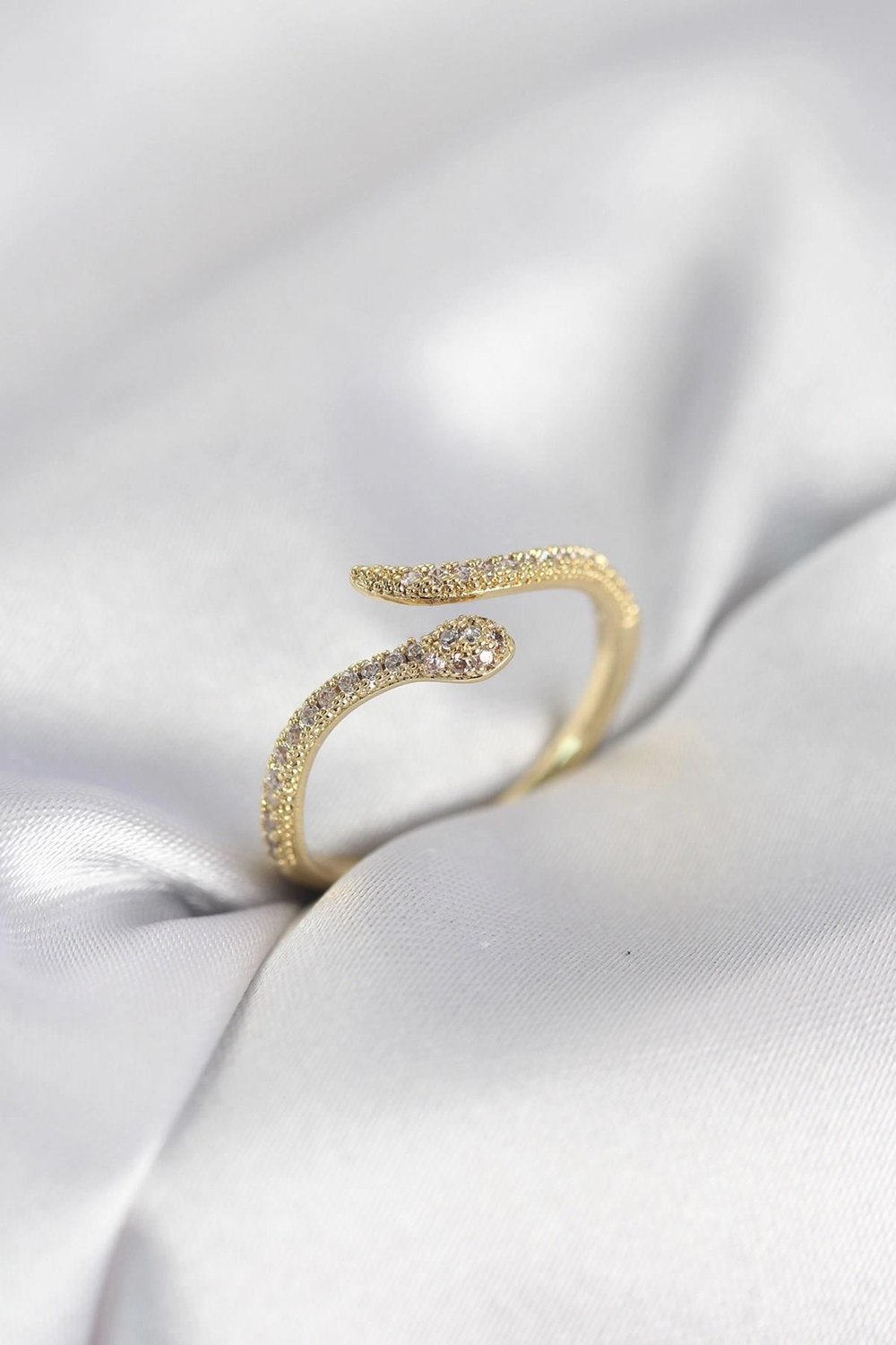 Mey İthalat® Gold Renk Yılan Model Zirkon Taşlı Kadın Yüzük