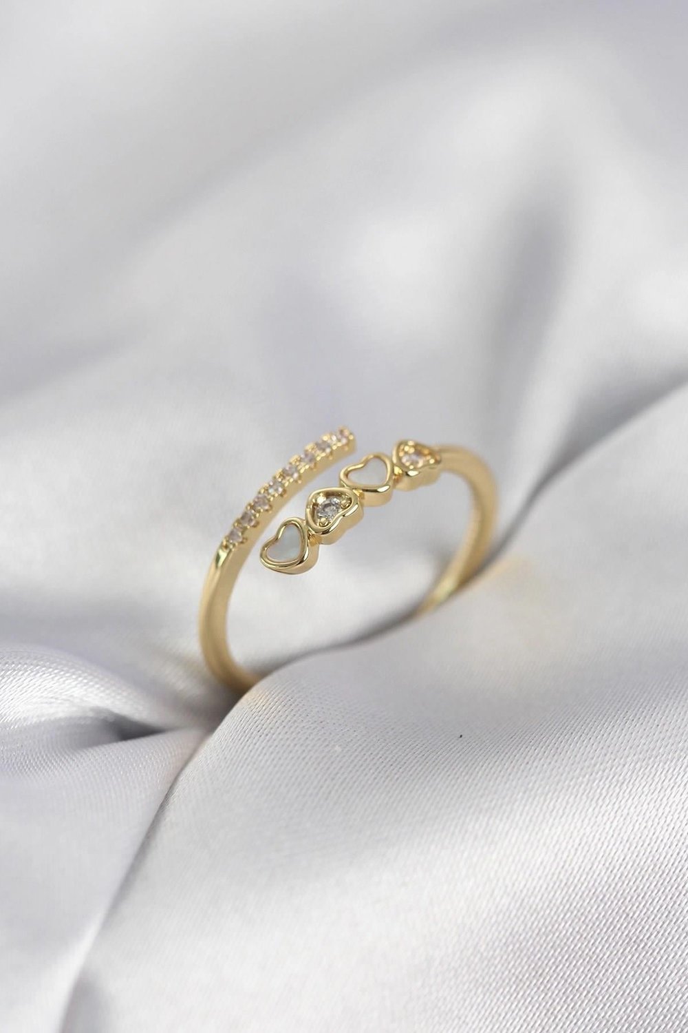 Mey İthalat® Gold Renk Zirkon Taşlı Minimal Kalp Model Kadın Yüzük