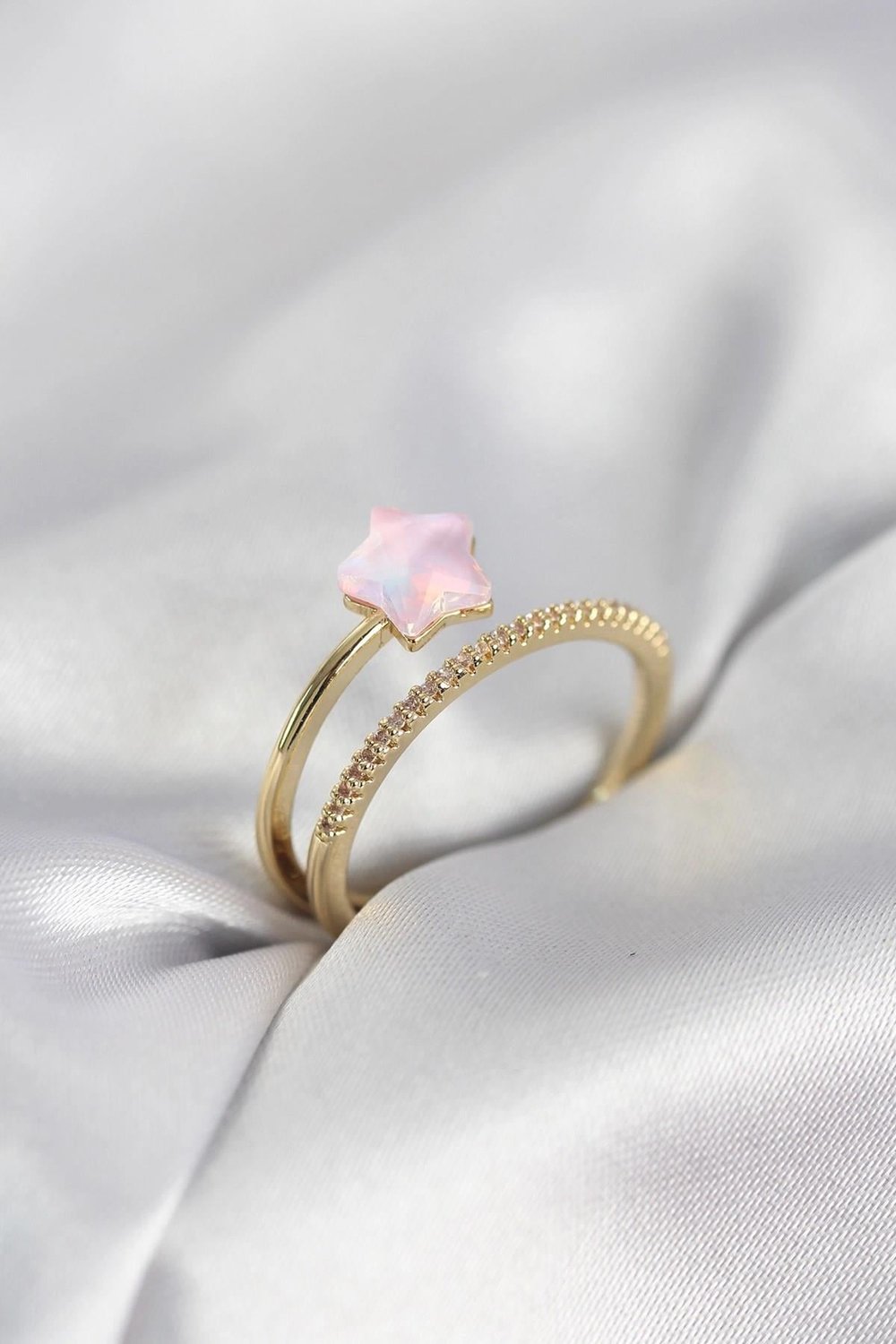 Mey İthalat® Gold Renk Zirkon Taşlı Pembe Halley Model Kadın Yüzük