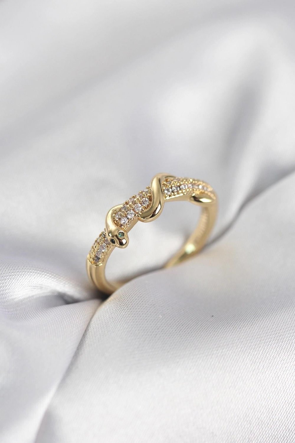 Mey İthalat® Gold Renk Zirkon Taşlı Sarmal Yılan Model Kadın Yüzük