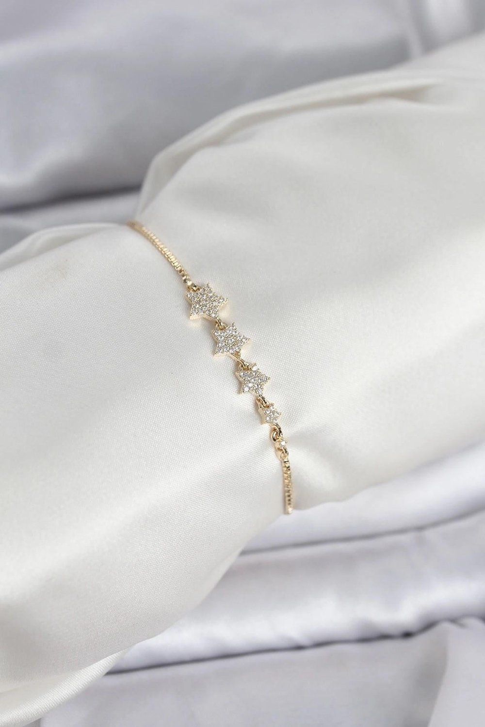 Mey İthalat® Gold Renk Zirkon Taşlı Yıldız Model Asansörlü Kadın Bileklik