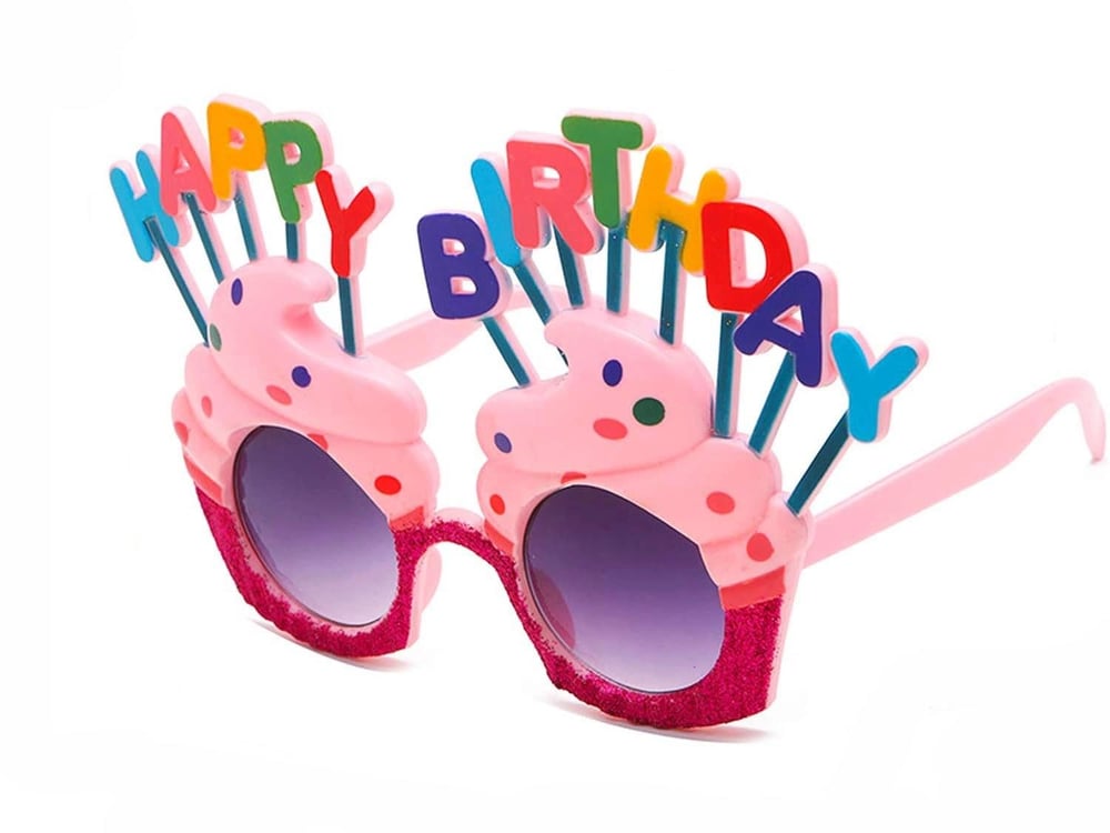 Mey İthalat® Happy Birthday Yazılı Pembe Fuşya Renk Pembe Pastalı Parti Gözlüğü 12x7 cm