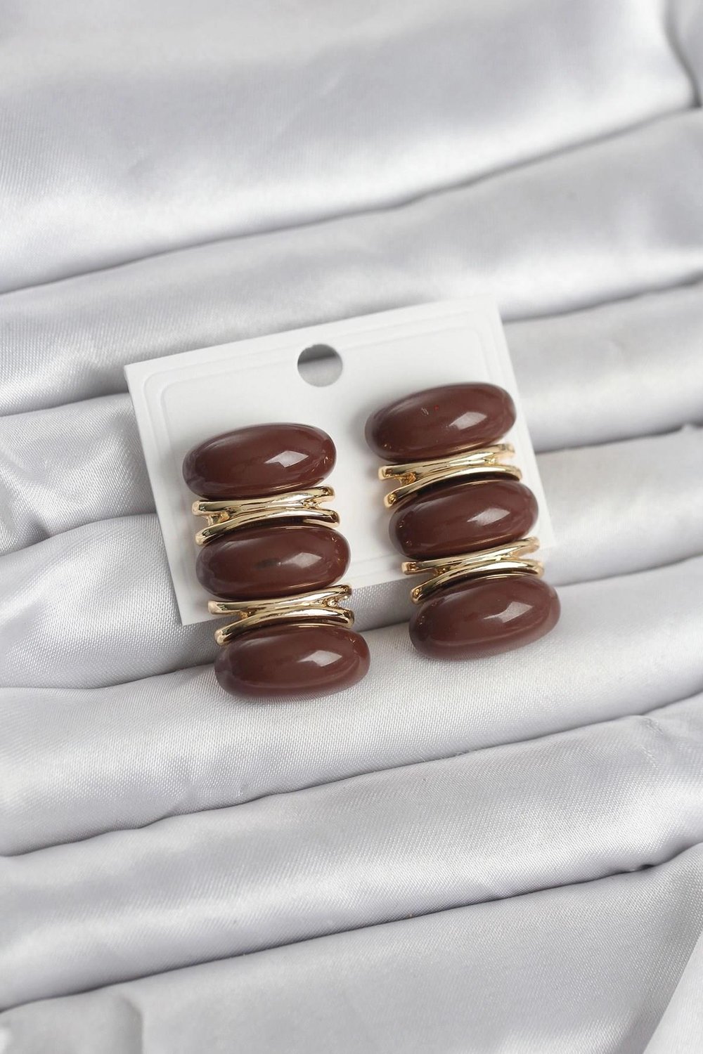 Mey İthalat® Kahverengi Vintage Model Gold Renk Kadın Küpe