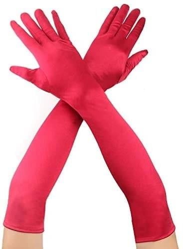 Mey İthalat® Kırmızı Renk Dirseğe Kadar Uzun Kumaş Eldiven 40 cm