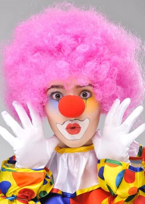 Mey İthalat® Pembe Renk Kıvırcık Afro Bonus Peruk Takma Saç ve Kırmızı Burun Seti