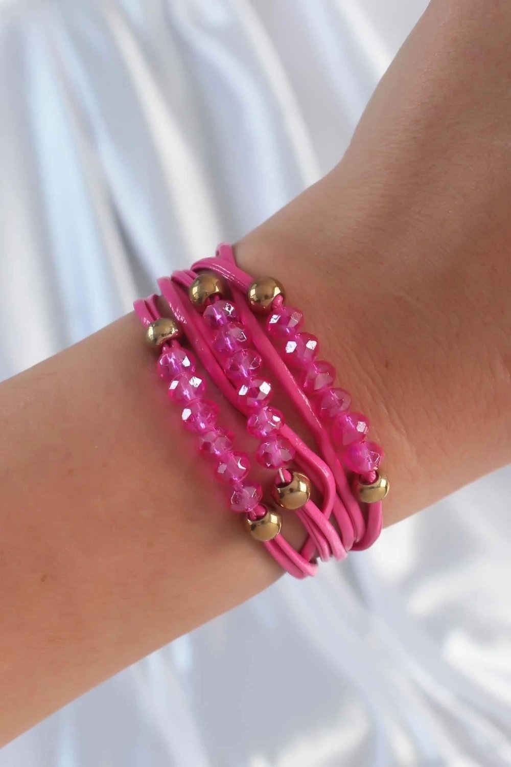 Mey İthalat® Pembe Renk Zirkon Taşlı İpli Çoklu Bileklik