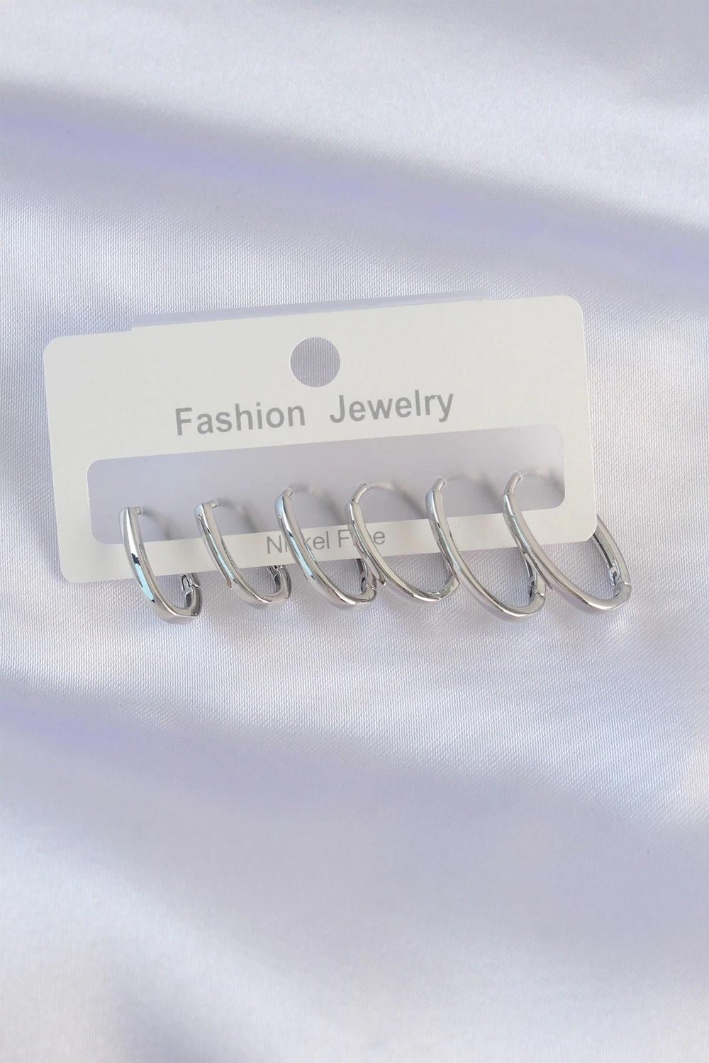 Mey İthalat® Pirinç Gümüş Renk İnce Oval Küpe Seti