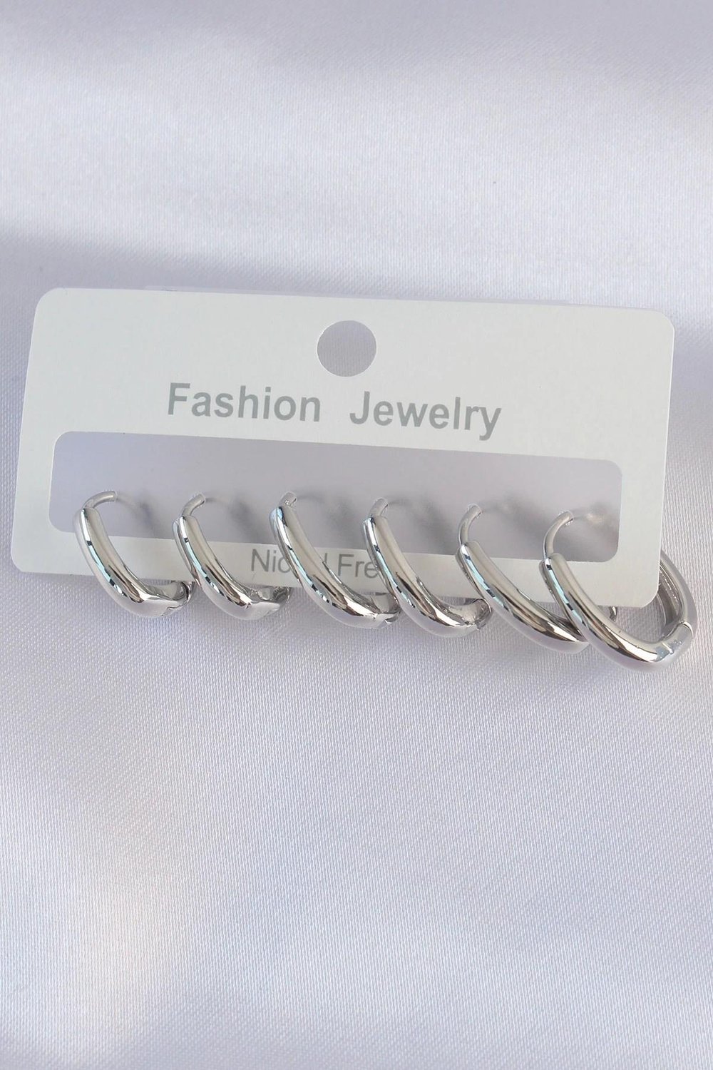 Mey İthalat® Pirinç Gümüş Renk Oval Küpe Seti