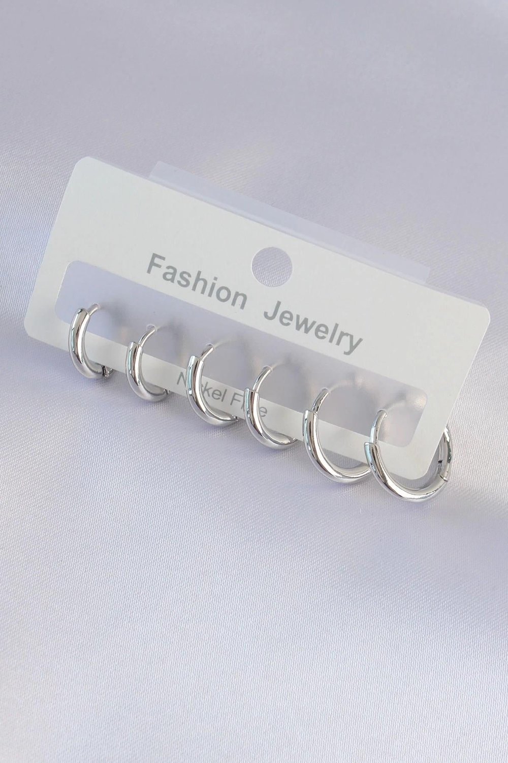 Mey İthalat® Pirinç Gümüş Renk Oval Küpe Seti