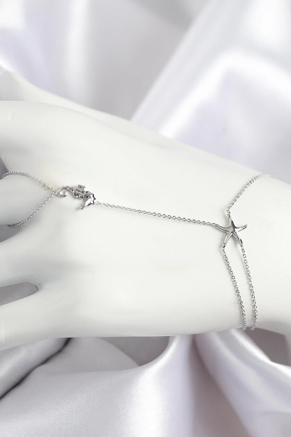 Mey İthalat® Pirinç Zirkon Taşlı Deniz Atı Ve Yıldız Model Gümüş Renk Şahmeran