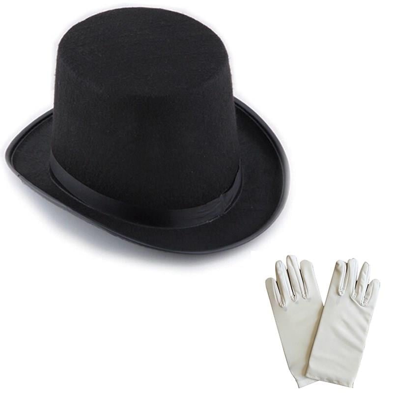 Mey İthalat® Siyah Sihirbaz Fötr Şapka 15 cm - 1 Çift Beyaz Sihirbaz Eldiveni - Yetişkin Boy