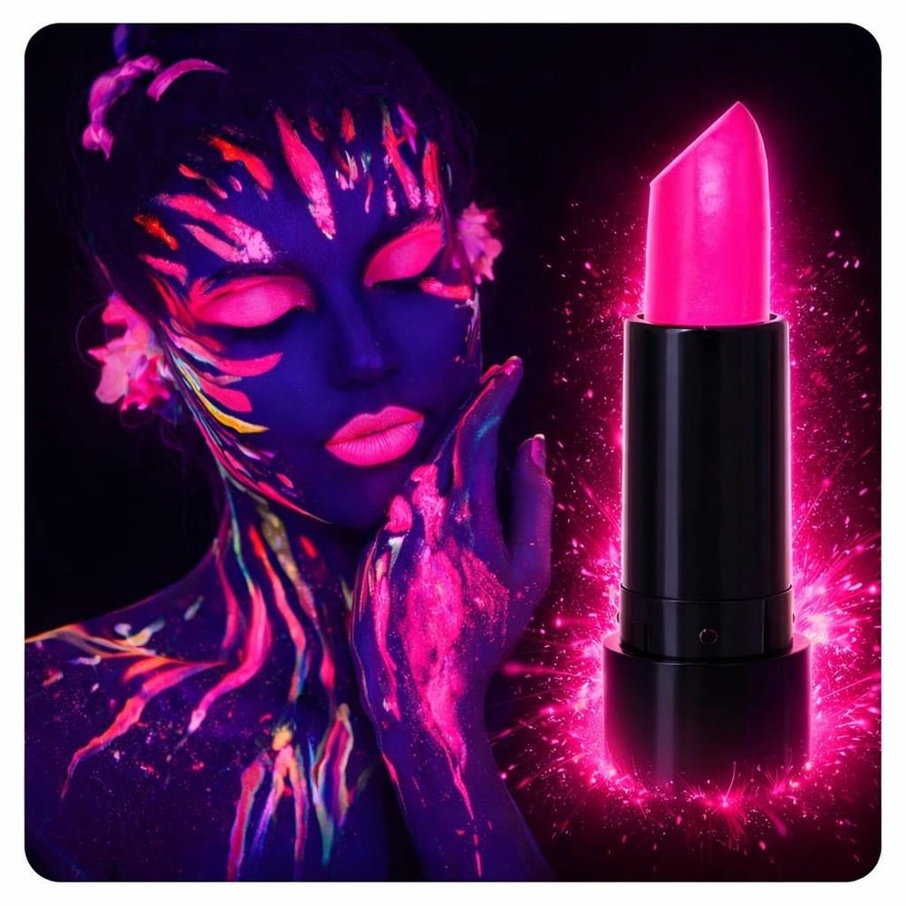 Mey İthalat® UV Neon Pembe Ruj – Karanlıkta Parlayan Makyaj Boyası
