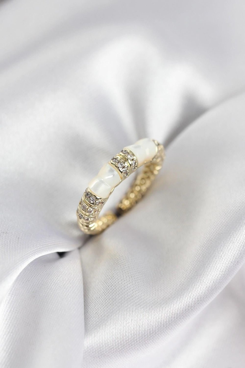 Mey İthalat® Zirkon Taşlı Kemik Model Gold Renk Kadın Yüzük