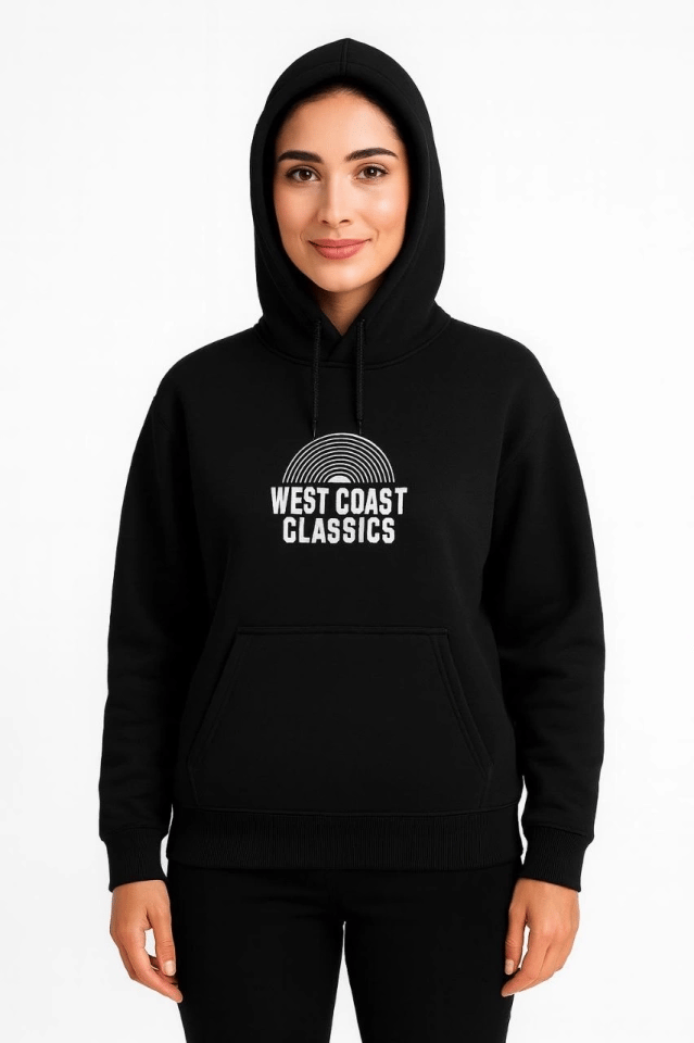 Üç İplik Kapüşonlu Ön Ve Arka Baskılı Sweatshirt Hoodie - Siyah