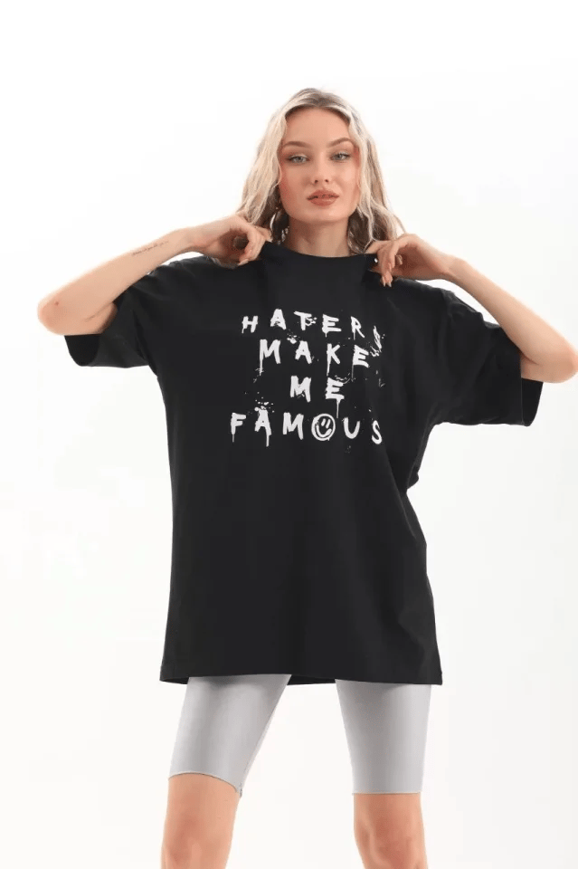 Unisex Baskılı Oversize T-shirt - Siyah