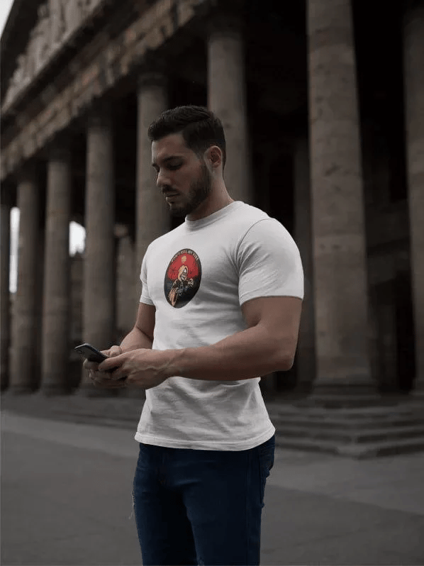 Unisex Bisiklet Yaka Baskılı Oversize T-shirt - Beyaz