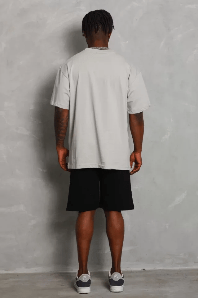 Unisex Oversize Düz Bisiklet Yaka T-shirt - Gri
