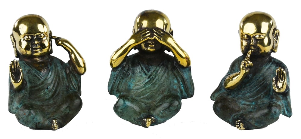 3lü Prinç  Budha Set - Eskitme Yeşil ,Gold