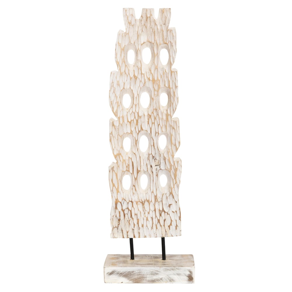 Ayaklı Dekoratif Aksesuar Teak Beyaz Eskitme 15 cm x 8 cm x 60 cm