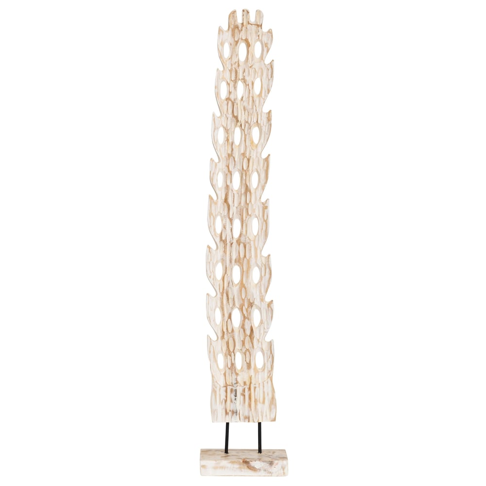 Ayaklı Dekoratif Aksesuar Teak Beyaz Eskitme 20 cm x 12 cm x 103 cm