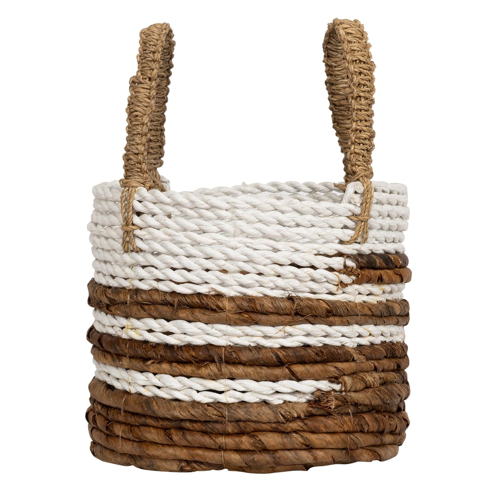 Hasır Sepet  Naturel Beyaz H 18  cm Kulplu