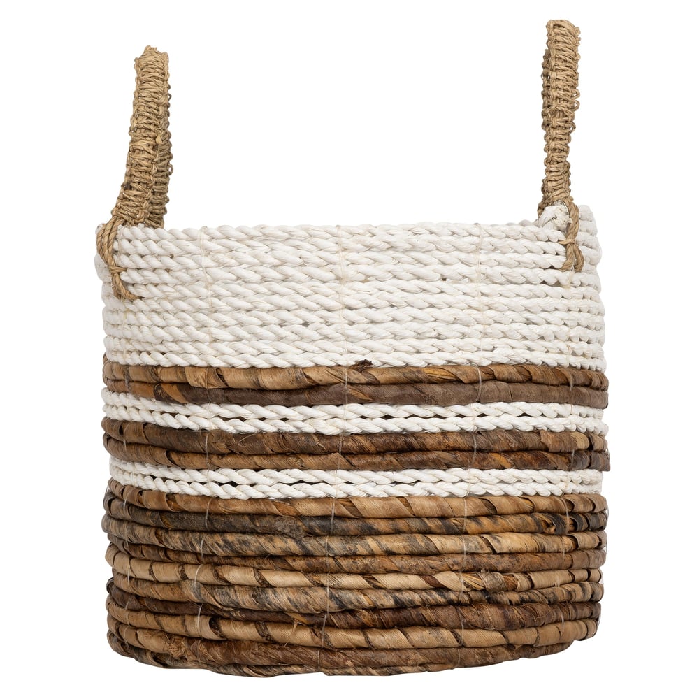 Hasır Sepet  Naturel Beyaz H 18 cm Kulplu