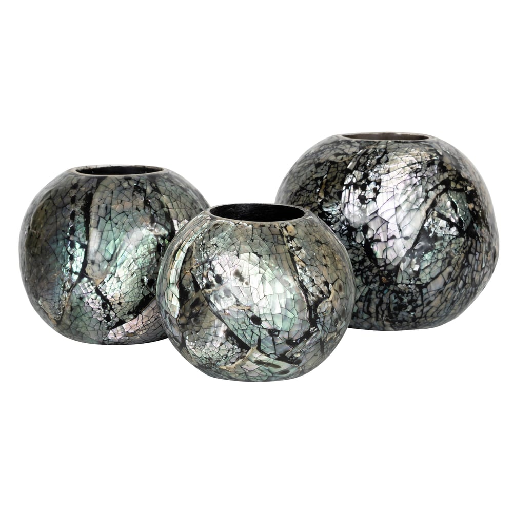 Sedefli 3 lü  Tea Light Top Mumluk Deniz Kabuğu Kaplama (Ölçü: 8,9,11 cm)