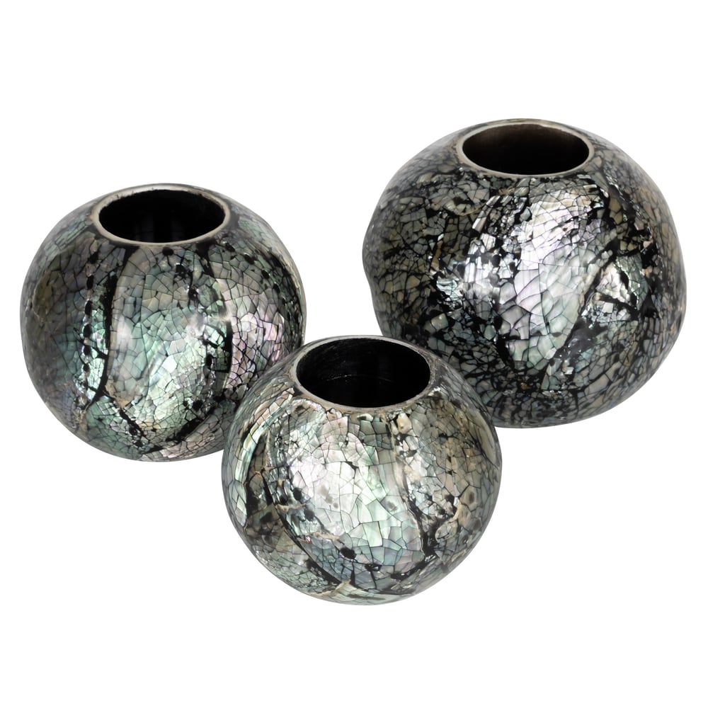 Sedefli 3 lü  Tea Light Top Mumluk Deniz Kabuğu Kaplama (Ölçü: 8,9,11 cm)