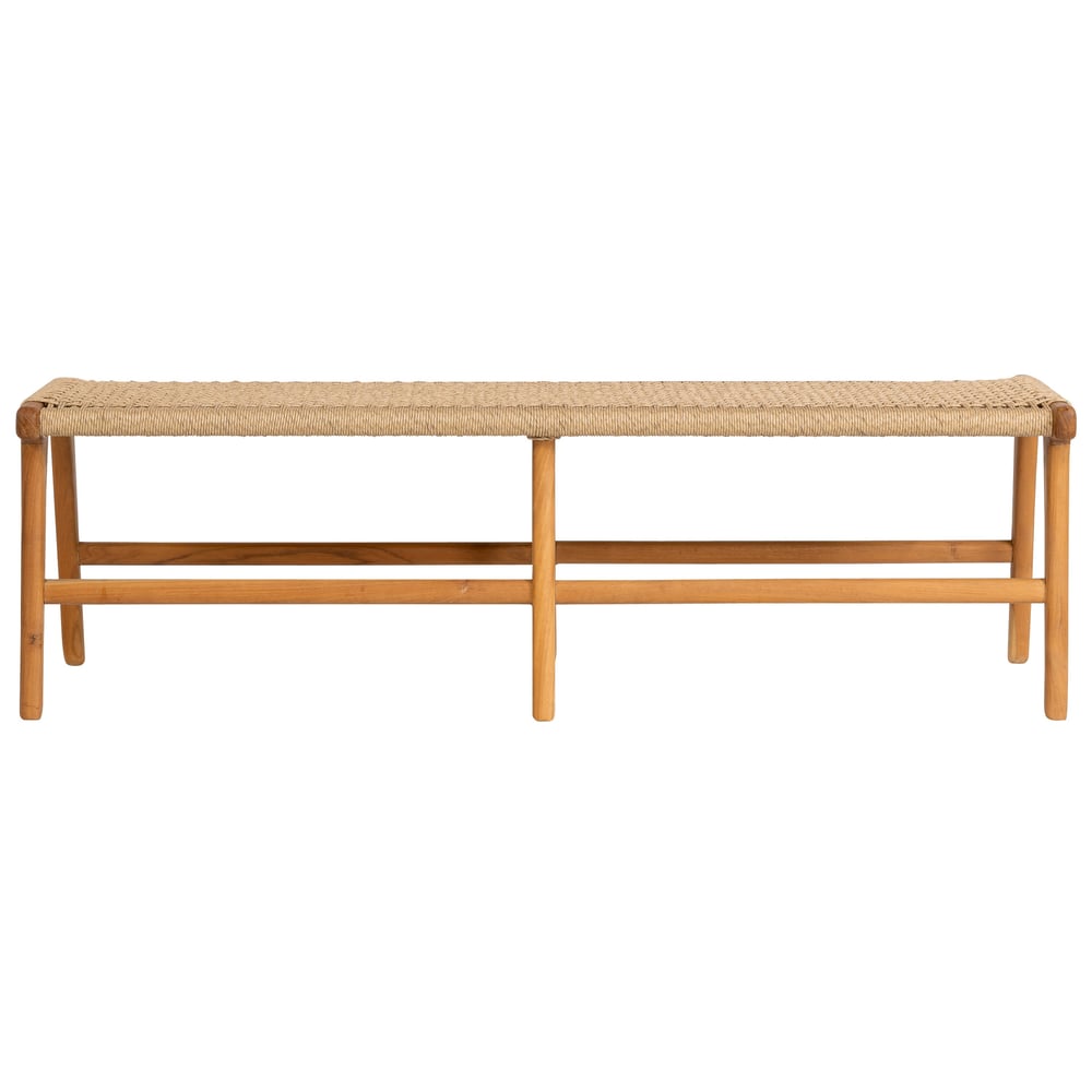 Sentetik Rattan İp Oturumlu Teak Bench Sandalye