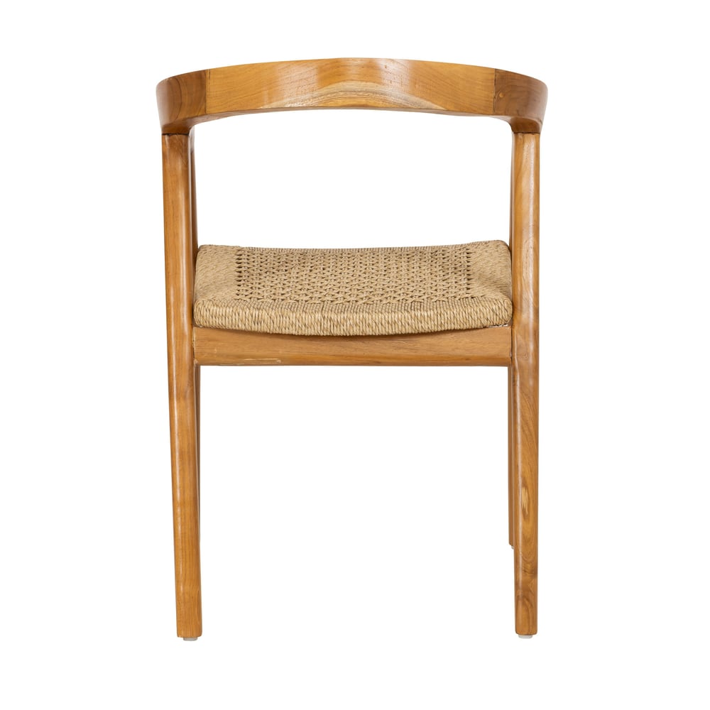 Sentetik Rattan İp Oturumlu Teak Kolçaklı Sandalye