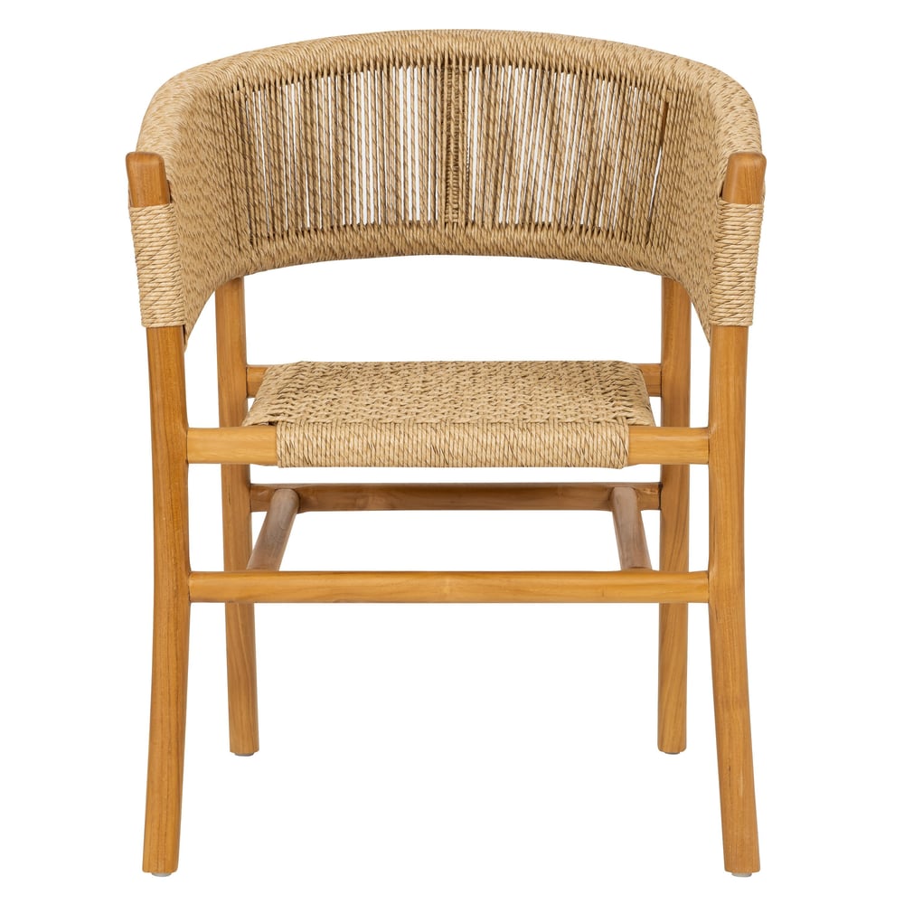 Sentetik Rattan İp Oturumlu Teak Kolçaklı Sandalye