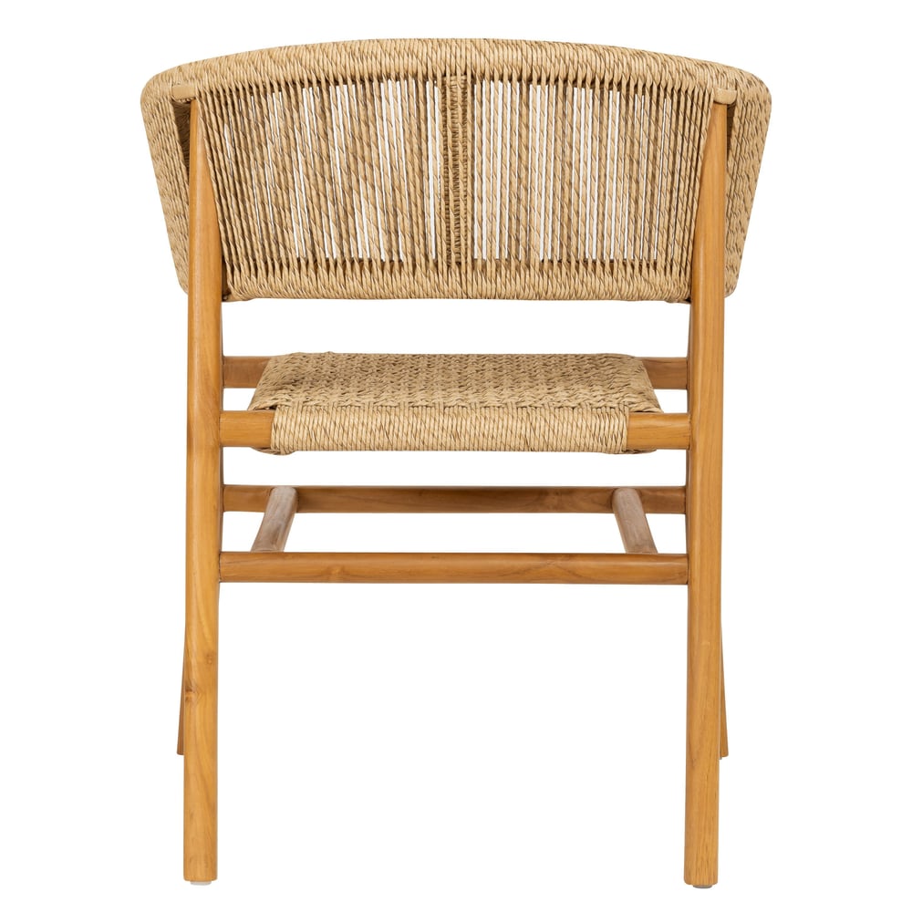 Sentetik Rattan İp Oturumlu Teak Kolçaklı Sandalye