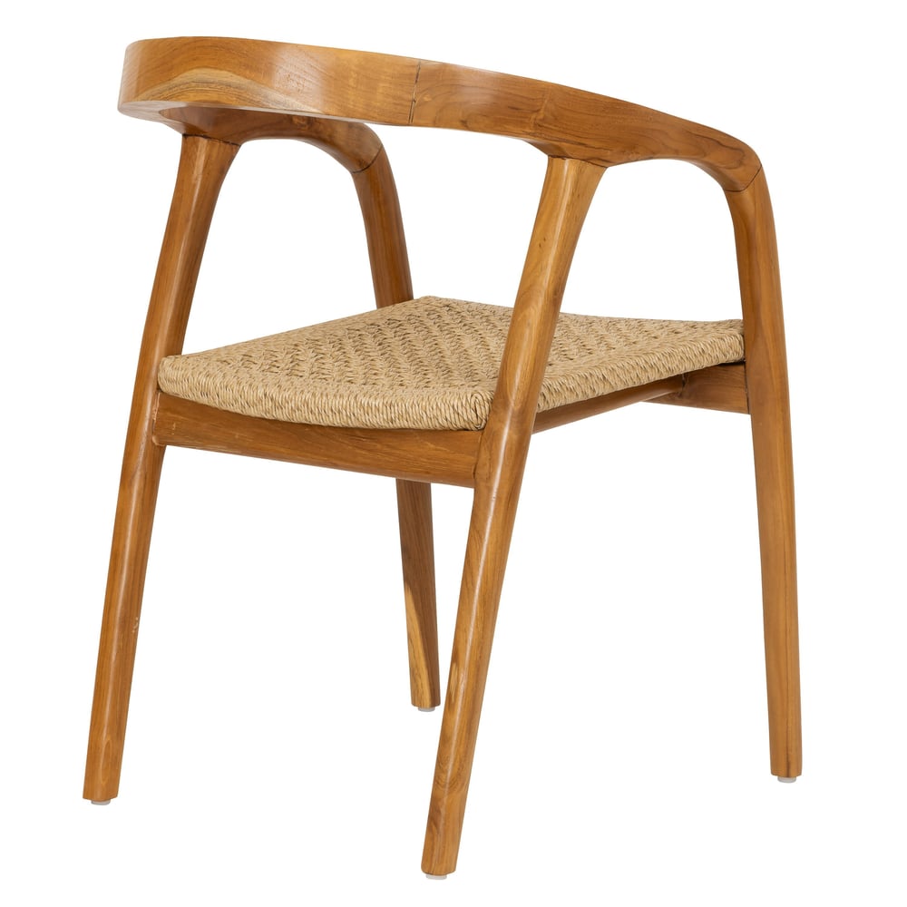 Sentetik Rattan İp Oturumlu Teak Kolçaklı Sandalye