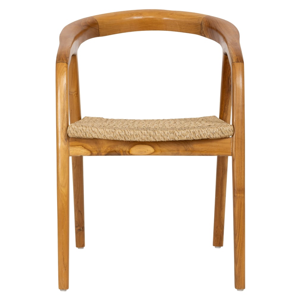 Sentetik Rattan İp Oturumlu Teak Kolçaklı Sandalye