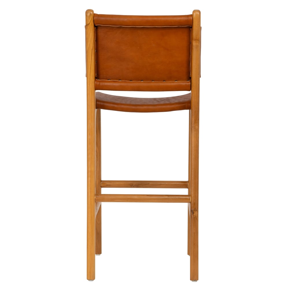 Taba Rengi Hakiki Deri Oturumlu Bistro Teak Naturel Renk Sandalye Y. 65 cm