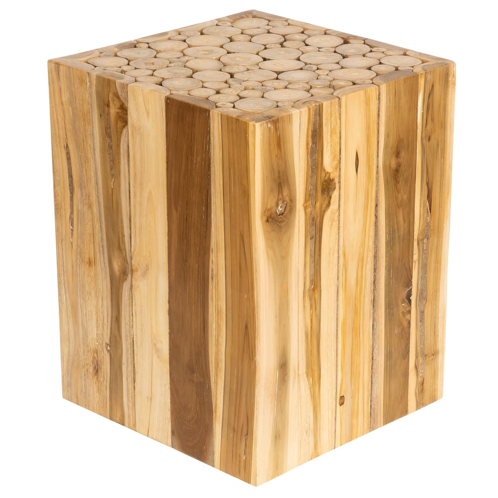 Tabure / Yan Sehpa Teak Küp Form Drift Ahşap 35 cm x 35 cm x45 cm