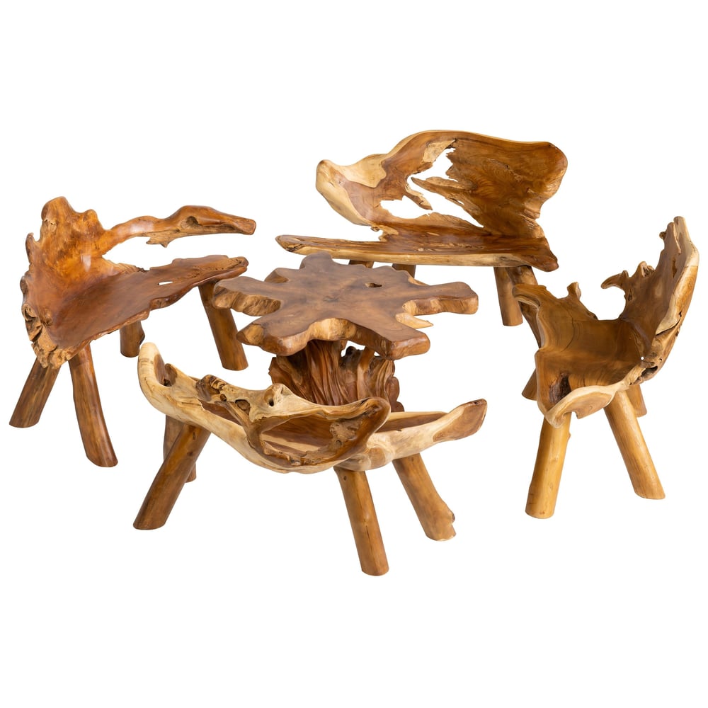 Teak Kök Oturma Takımı (4 Sandalye + 1 Orta Sehpa)