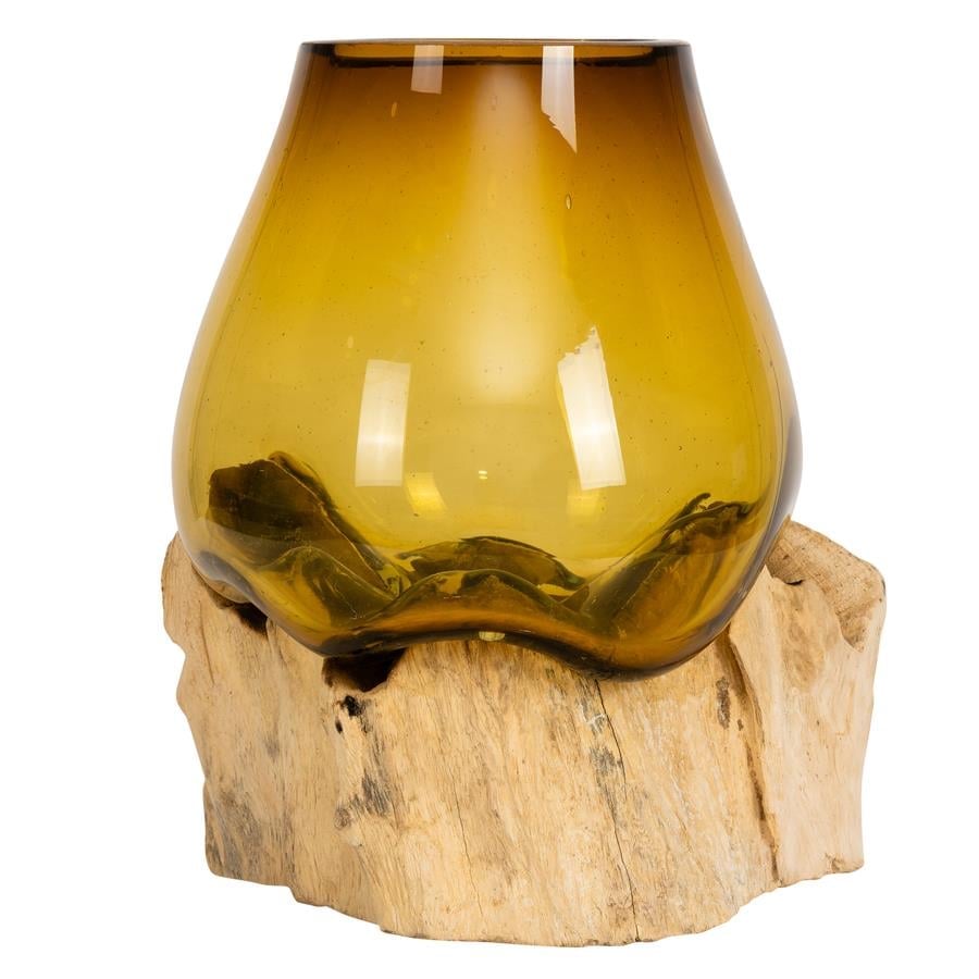 Vazo Ahşaba Cam Üfleme Damla 15 cm Amber