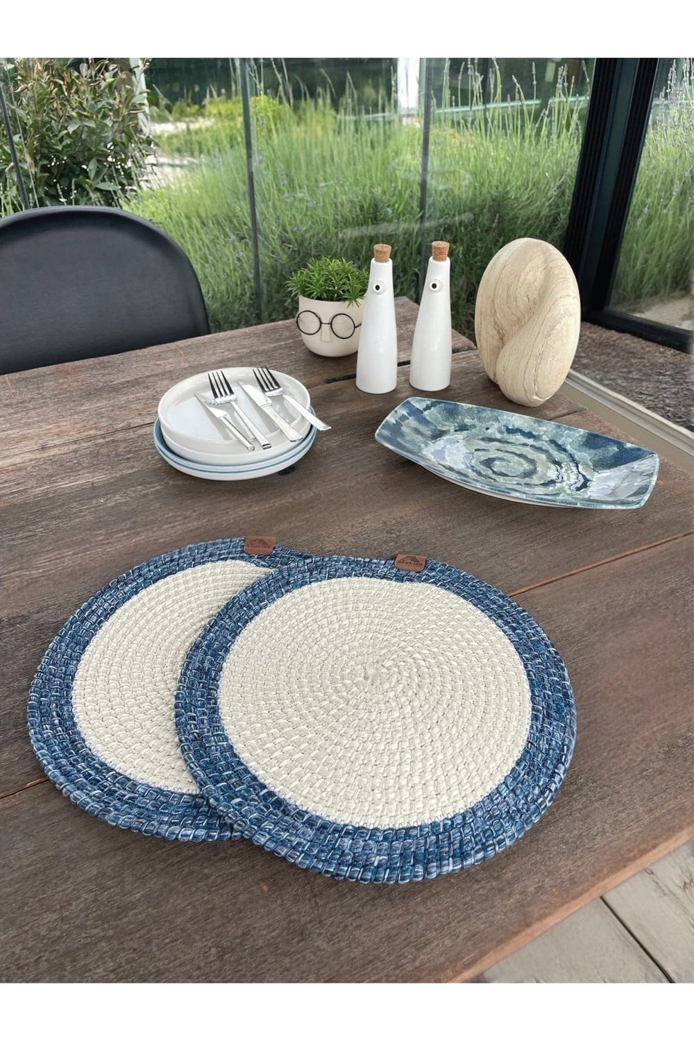 2'li Yuvarlak Model Amerikan Servis – Supla Leke Tutmaz - Supla Mavi/Beyaz 33x33 Cm