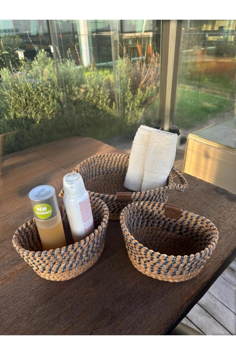 3'lü Düzenleyici Sepet Set - Dekoratif - Leke Tutmaz Mavi/Natural