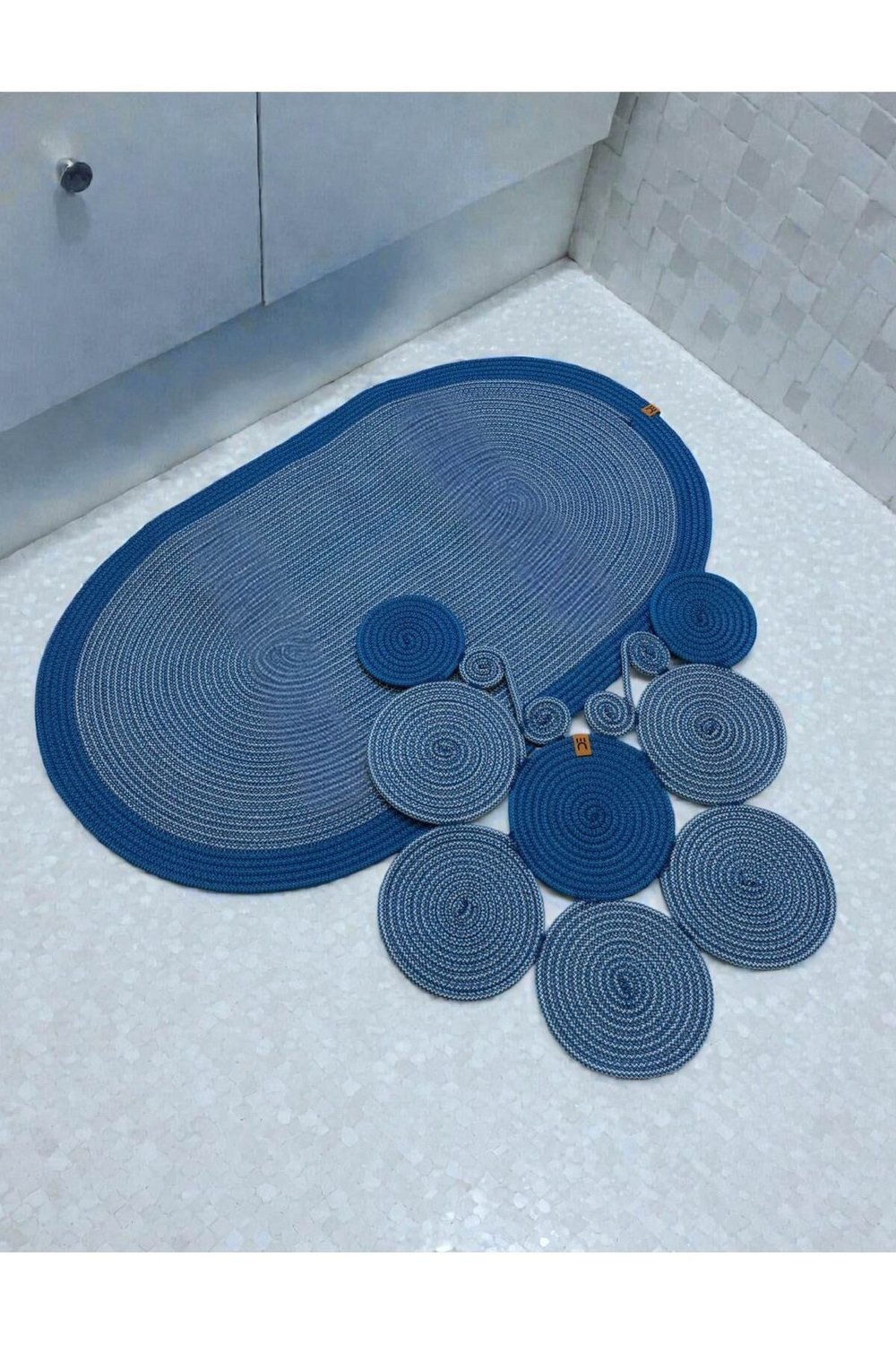 Banyo Paspas Seti 2'li Oval Model (60x100 ve 51x60 cm) | Modern Tarz Hasır Görünümlü
