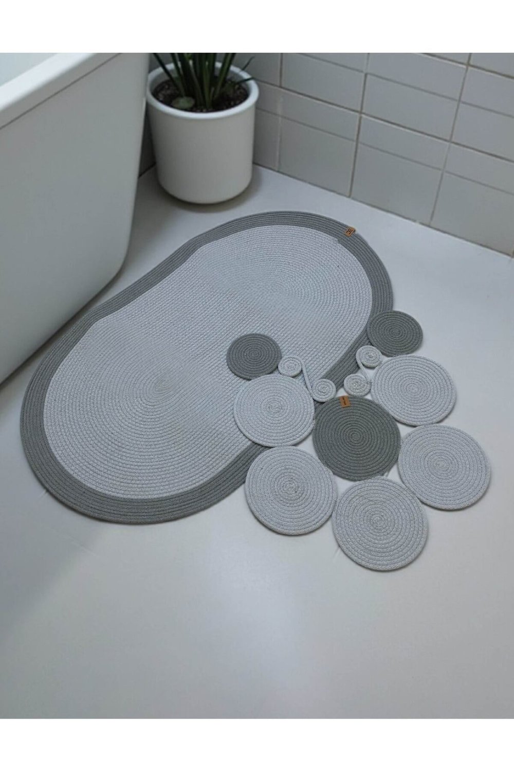 Banyo Paspas Seti 2'li Oval Model (60x100 ve 51x60 cm) | Modern Tarz Hasır Görünümlü