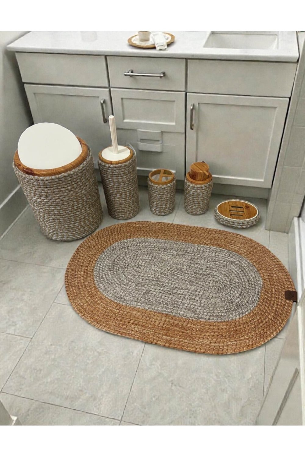 Banyo Seti 6 Parça Hasır Görünümlü – Şık ve Modern Model
