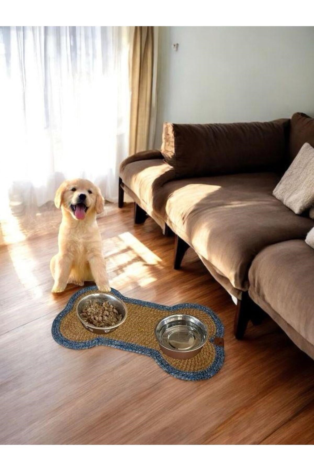 Evcil Hayvan, Kedi - Köpek Mama Matı - Paspası, Natural-Mavi